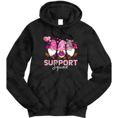 Cute Gnomes Support Squad Breast Cancer Awareness Gift Tie Dye Hoodie