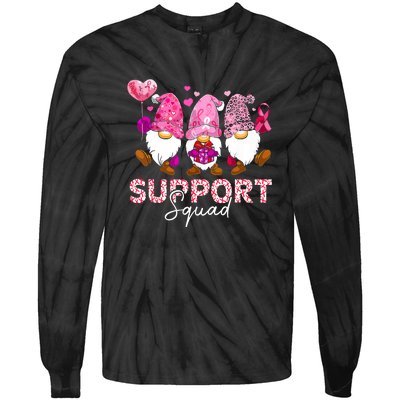 Cute Gnomes Support Squad Breast Cancer Awareness Gift Tie-Dye Long Sleeve Shirt