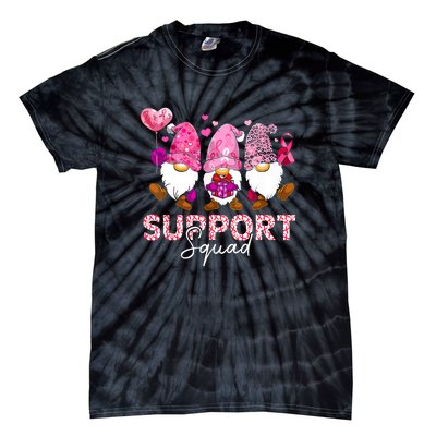 Cute Gnomes Support Squad Breast Cancer Awareness Gift Tie-Dye T-Shirt