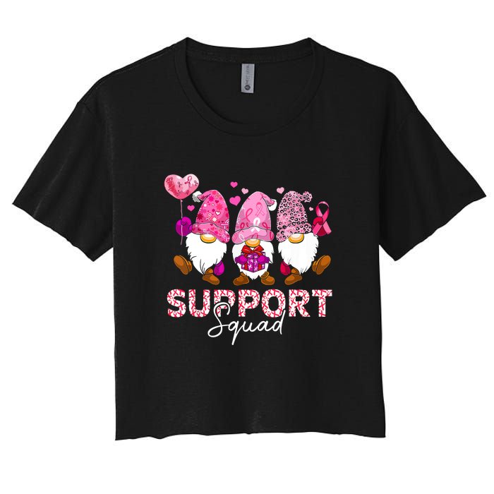 Cute Gnomes Support Squad Breast Cancer Awareness Gift Women's Crop Top Tee