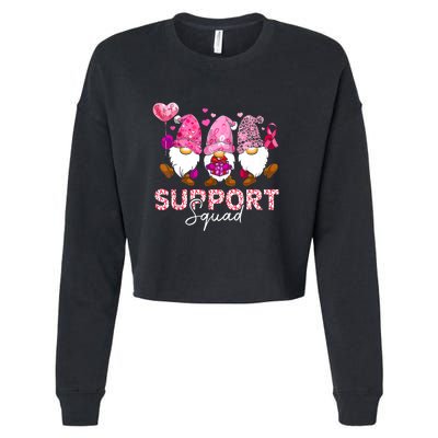 Cute Gnomes Support Squad Breast Cancer Awareness Gift Cropped Pullover Crew