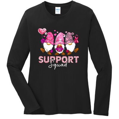 Cute Gnomes Support Squad Breast Cancer Awareness Gift Ladies Long Sleeve Shirt