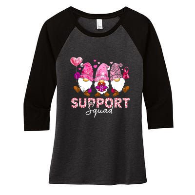 Cute Gnomes Support Squad Breast Cancer Awareness Gift Women's Tri-Blend 3/4-Sleeve Raglan Shirt