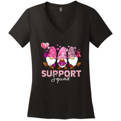 Cute Gnomes Support Squad Breast Cancer Awareness Gift Women's V-Neck T-Shirt