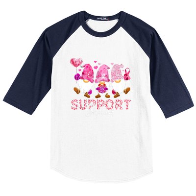 Cute Gnomes Support Squad Breast Cancer Awareness Gift Baseball Sleeve Shirt