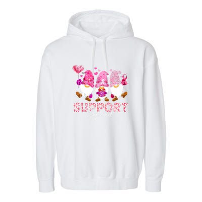 Cute Gnomes Support Squad Breast Cancer Awareness Gift Garment-Dyed Fleece Hoodie