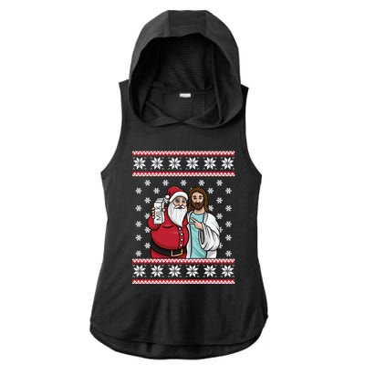 Christmas Graphic Santa And Jesus Jingle Bros Milk Food Ugly Meaningful Gift Ladies PosiCharge Tri-Blend Wicking Draft Hoodie Tank