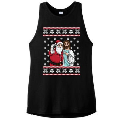 Christmas Graphic Santa And Jesus Jingle Bros Milk Food Ugly Meaningful Gift Ladies PosiCharge Tri-Blend Wicking Tank