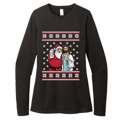 Christmas Graphic Santa And Jesus Jingle Bros Milk Food Ugly Meaningful Gift Womens CVC Long Sleeve Shirt