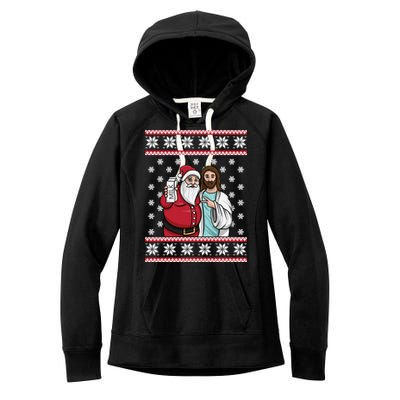 Christmas Graphic Santa And Jesus Jingle Bros Milk Food Ugly Meaningful Gift Women's Fleece Hoodie