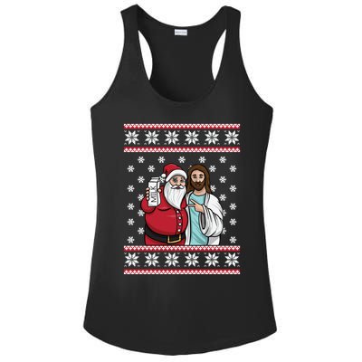 Christmas Graphic Santa And Jesus Jingle Bros Milk Food Ugly Meaningful Gift Ladies PosiCharge Competitor Racerback Tank