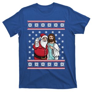 Christmas Graphic Santa And Jesus Jingle Bros Milk Food Ugly Meaningful Gift T-Shirt