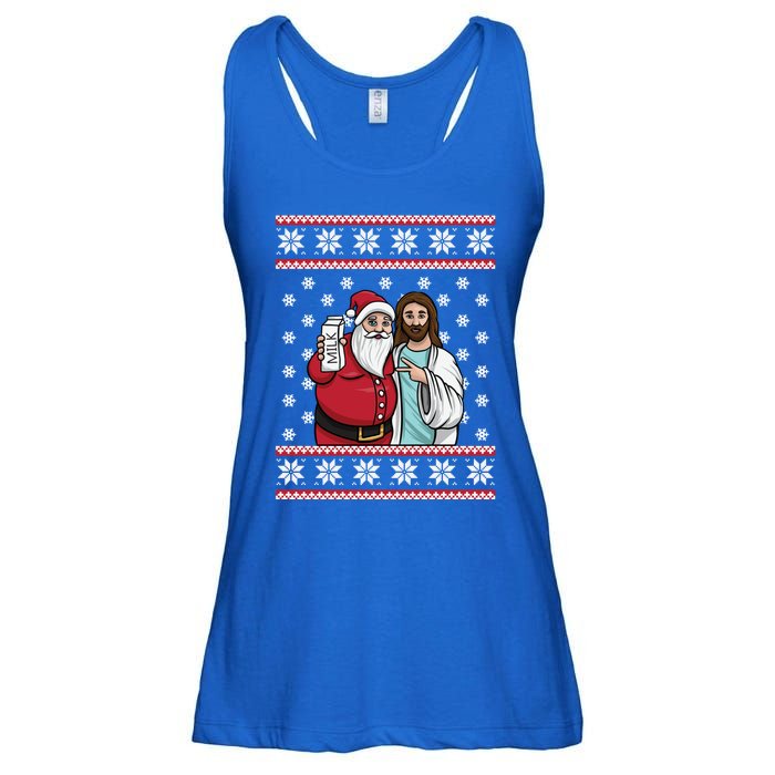 Christmas Graphic Santa And Jesus Jingle Bros Milk Food Ugly Meaningful Gift Ladies Essential Flowy Tank