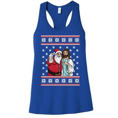 Christmas Graphic Santa And Jesus Jingle Bros Milk Food Ugly Meaningful Gift Women's Racerback Tank