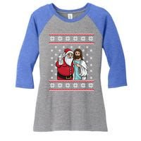 Christmas Graphic Santa And Jesus Jingle Bros Milk Food Ugly Meaningful Gift Women's Tri-Blend 3/4-Sleeve Raglan Shirt