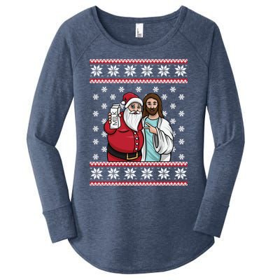 Christmas Graphic Santa And Jesus Jingle Bros Milk Food Ugly Meaningful Gift Women's Perfect Tri Tunic Long Sleeve Shirt