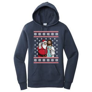 Christmas Graphic Santa And Jesus Jingle Bros Milk Food Ugly Meaningful Gift Women's Pullover Hoodie