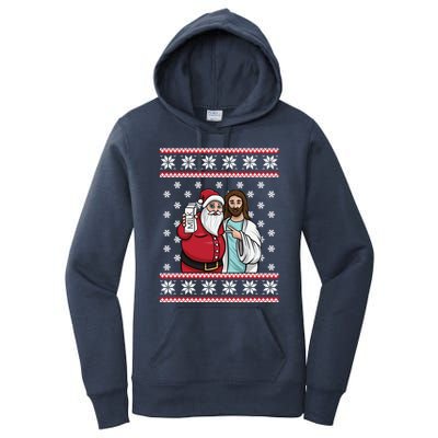 Christmas Graphic Santa And Jesus Jingle Bros Milk Food Ugly Meaningful Gift Women's Pullover Hoodie