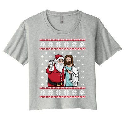 Christmas Graphic Santa And Jesus Jingle Bros Milk Food Ugly Meaningful Gift Women's Crop Top Tee