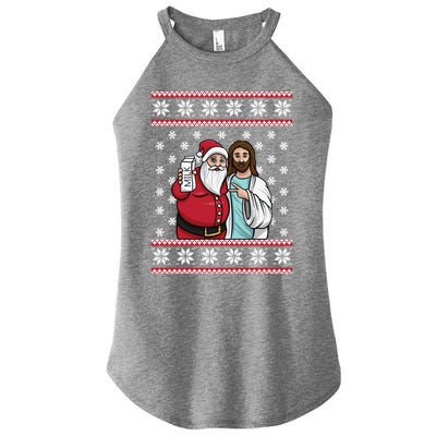 Christmas Graphic Santa And Jesus Jingle Bros Milk Food Ugly Meaningful Gift Women's Perfect Tri Rocker Tank