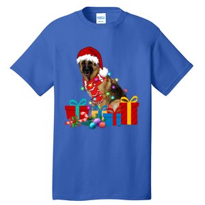 Christmas Ger Shepherd Dog Xmas Lights Santa Hat Pajama Great Gift Tall T-Shirt