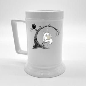 Cute Ghost Swinging Reading Book Halloween Ghost Costume Gift Beer Stein