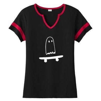 Cute Ghost Skateboard Funny Ladies Halftime Notch Neck Tee