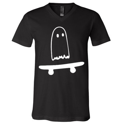 Cute Ghost Skateboard Funny V-Neck T-Shirt
