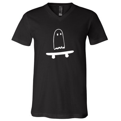 Cute Ghost Skateboard Funny V-Neck T-Shirt