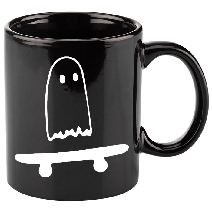 Cute Ghost Skateboard Funny 11oz C Handle Ceramic Mug