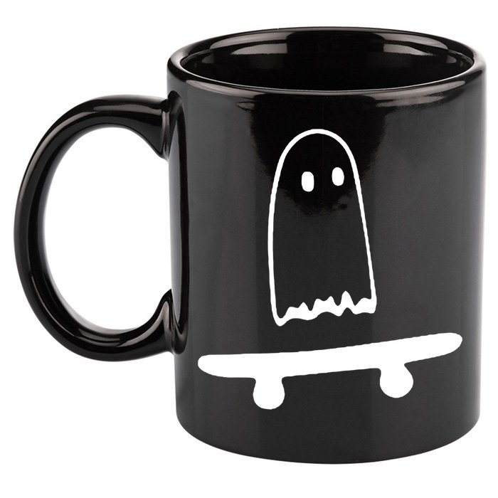 Cute Ghost Skateboard Funny 11oz C Handle Ceramic Mug