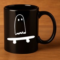 Cute Ghost Skateboard Funny 11oz C Handle Ceramic Mug