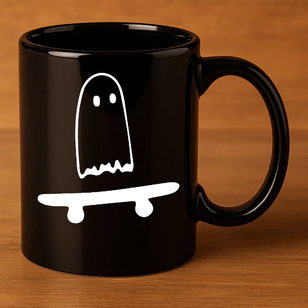 Cute Ghost Skateboard Funny 11oz C Handle Ceramic Mug