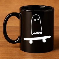 Cute Ghost Skateboard Funny 11oz C Handle Ceramic Mug