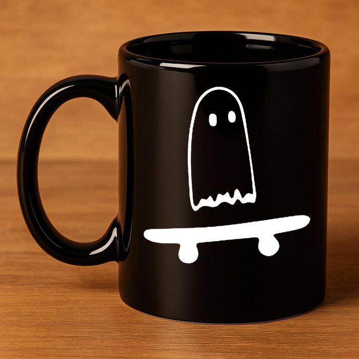 Cute Ghost Skateboard Funny 11oz C Handle Ceramic Mug