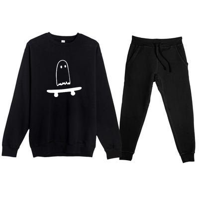 Cute Ghost Skateboard Funny Premium Crewneck Sweatsuit Set