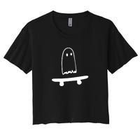 Cute Ghost Skateboard Funny Women's Crop Top Tee