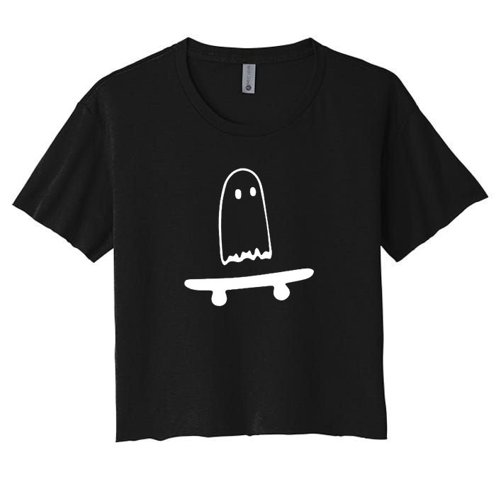 Cute Ghost Skateboard Funny Women's Crop Top Tee