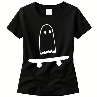 Cute Ghost Skateboard Funny Womens T-Shirt