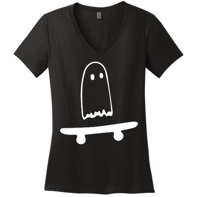 Cute Ghost Skateboard Funny Women's V-Neck T-Shirt