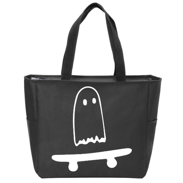 Cute Ghost Skateboard Funny Zip Tote Bag