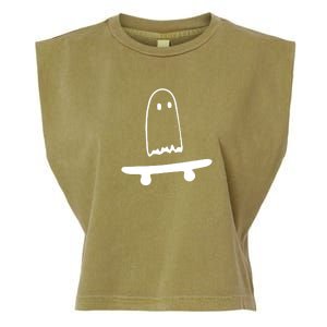 Cute Ghost Skateboard Funny Garment-Dyed Women's Muscle Tee