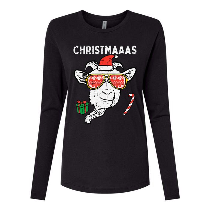 Christmas Goat Santa Xmas Farm Animal Farmer Womens Cotton Relaxed Long Sleeve T-Shirt