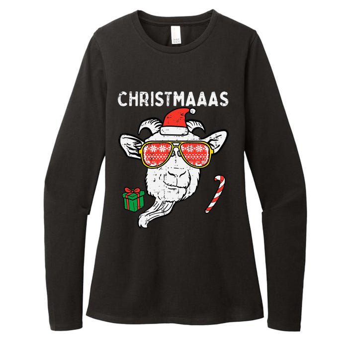 Christmas Goat Santa Xmas Farm Animal Farmer Womens CVC Long Sleeve Shirt