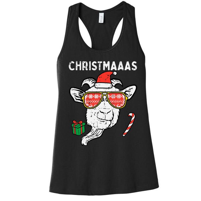 Christmas Goat Santa Xmas Farm Animal Farmer Women's Racerback Tank