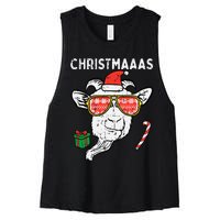 Christmas Goat Santa Xmas Farm Animal Farmer Women's Racerback Cropped Tank