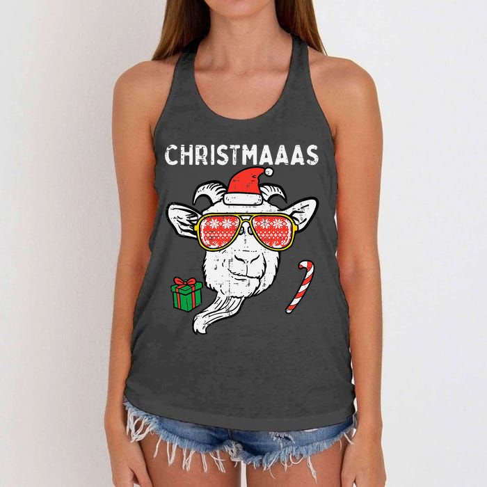 Christmas Goat Santa Xmas Farm Animal Farmer Women's Knotted Racerback Tank