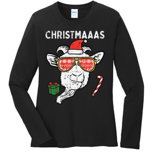 Christmas Goat Santa Xmas Farm Animal Farmer Ladies Long Sleeve Shirt