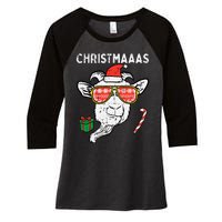 Christmas Goat Santa Xmas Farm Animal Farmer Women's Tri-Blend 3/4-Sleeve Raglan Shirt