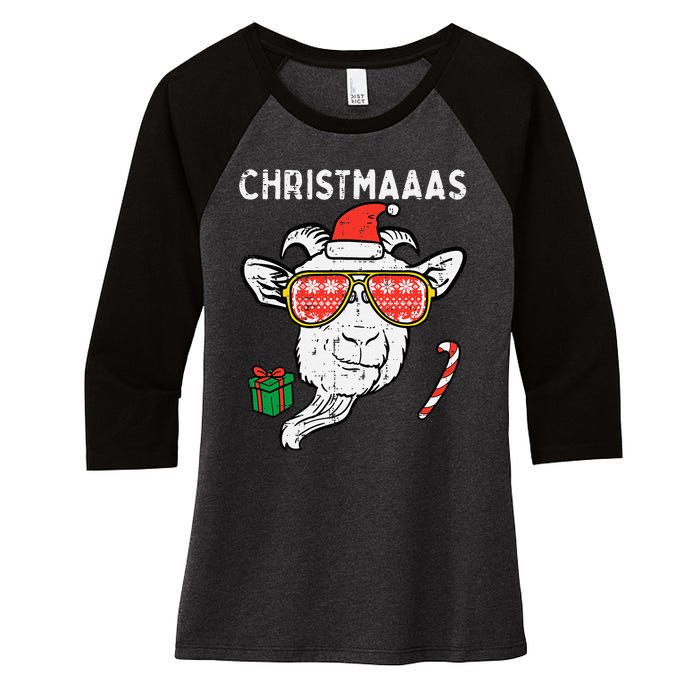 Christmas Goat Santa Xmas Farm Animal Farmer Women's Tri-Blend 3/4-Sleeve Raglan Shirt